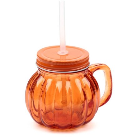 Pumpkin Mason Drinking Jar & Straw