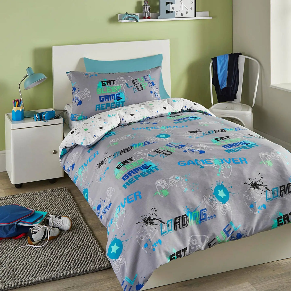 Game Glow Duvet Cover Set By Bedlam in Grey; Single