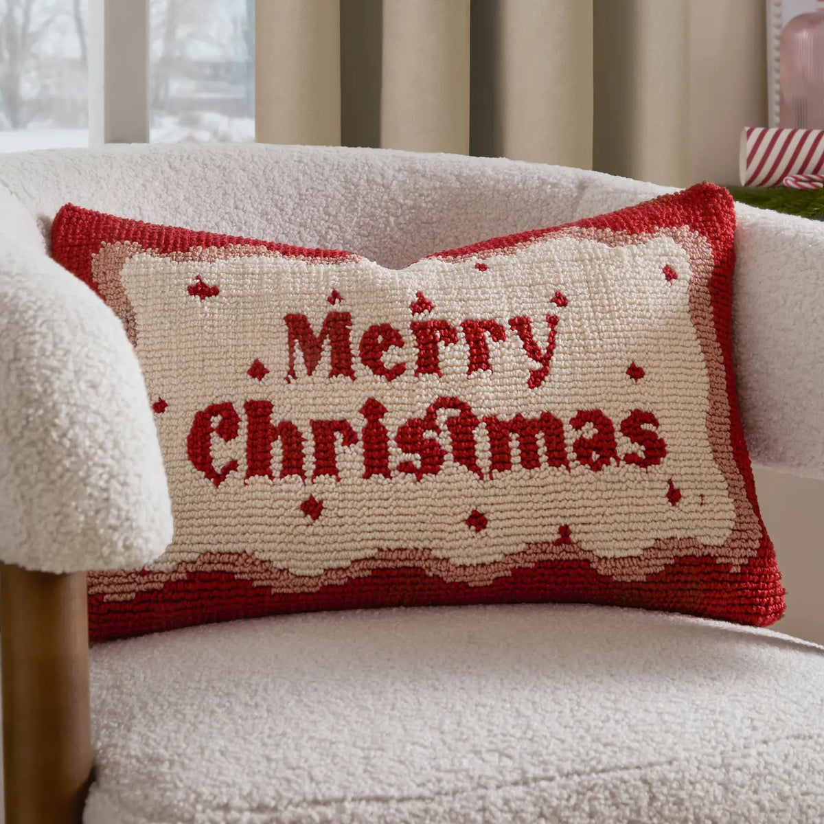 Candy Merry Christmas Tufted Feather Filled Cushion Red/White 30 x 50cm