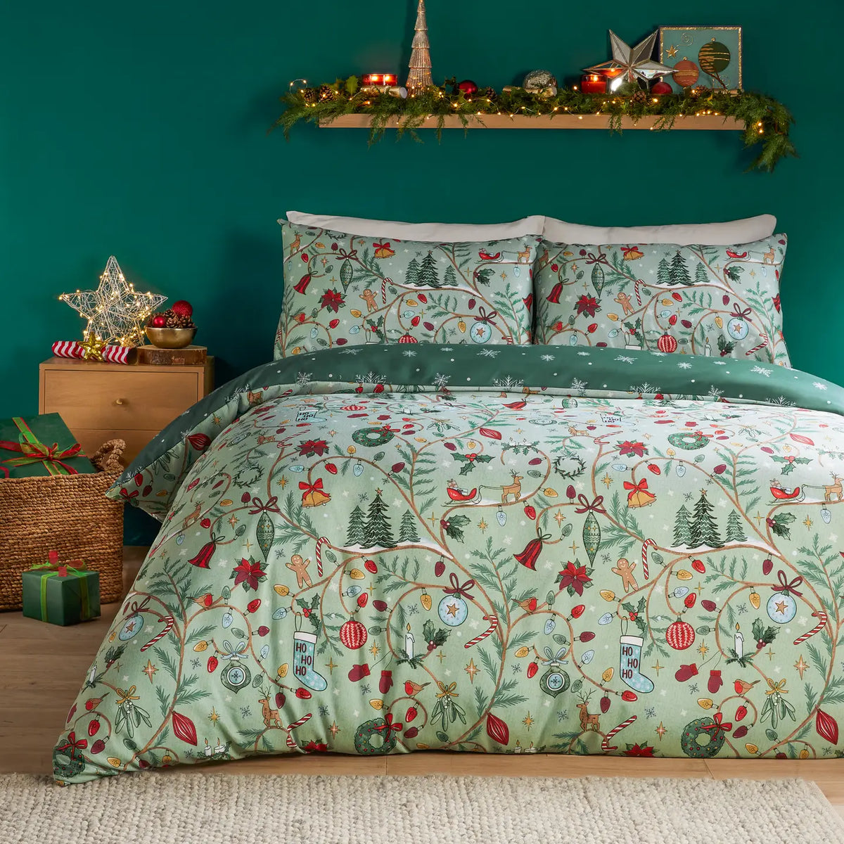 Noelle Soft Touch Reversible Duvet Cover Set Green - Single