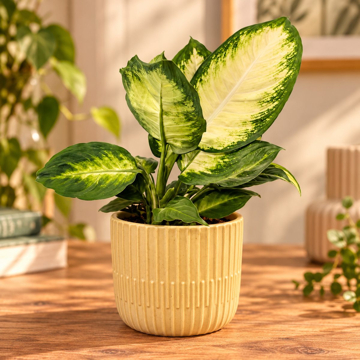 The Perfect Pair – Dieffenbachia Camilla 8.5cm & Butter Biscuit Pot