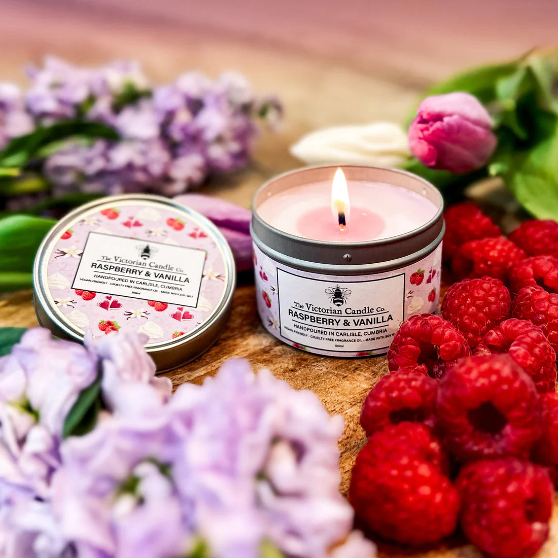 Raspberry & Vanilla Scented Tin Candle, 100ml