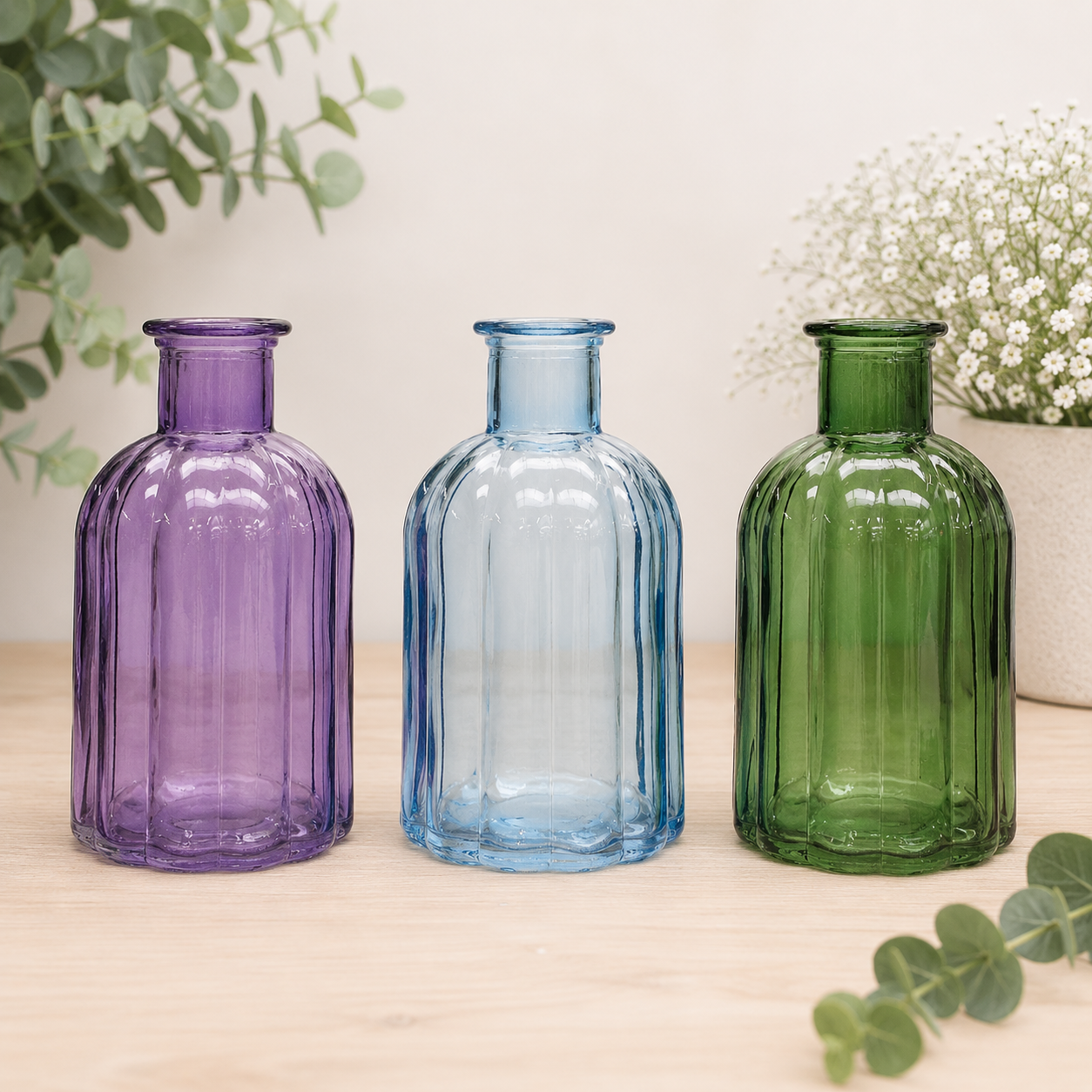 Flora Bottle Glass Vase (10.5cm) (3 Colours)