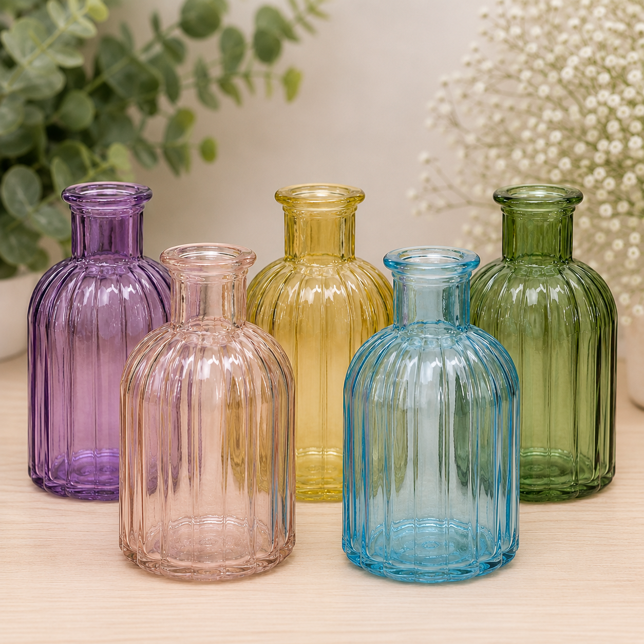 Coloured Flora Bottle Glass Vase (13.7cm) (5 Colours)