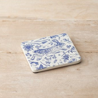 Blue Hare Floral Coaster, 10cm