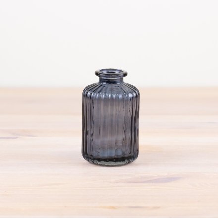 Blue Ridged Glass Bottle Vase, 10.8cm