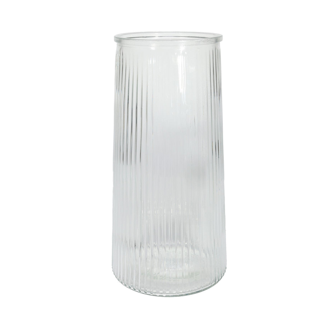 Clear Tall Ribbed Graduated Glass Vase (32cm) - opening 11.5cm