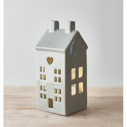 Dainty Grey House T-light Holder, 21cm