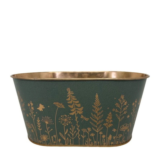 Dark Green Wild Flowers Oval Zinc Planter 18cm x 11cm