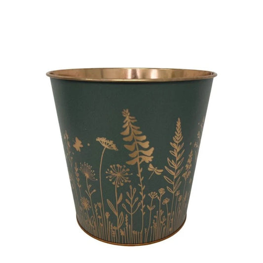 Dark Green Wild Flowers Zinc Pot 14.5cm inner