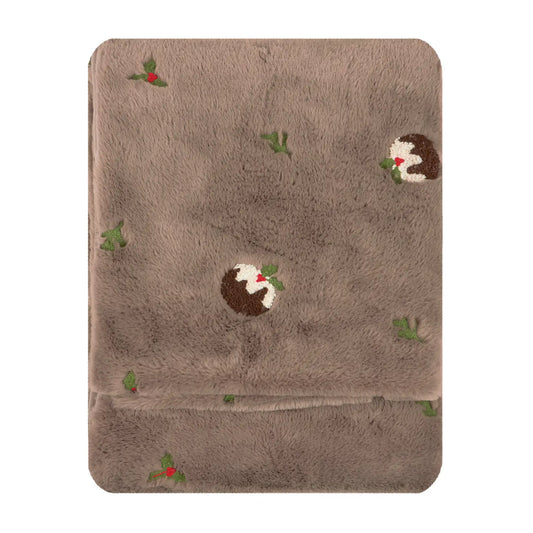 Festive Puddings Faux Fur Throw Mocha 130 x 180cm