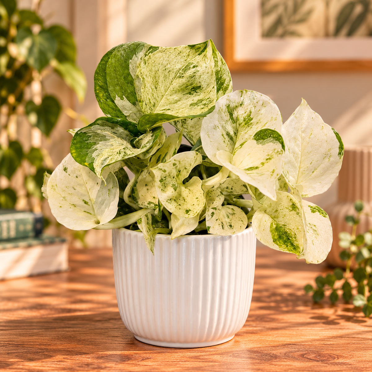 The Perfect Pair – Epipremnum Happy Leaf 12cm & White Haven Pot  Copy title