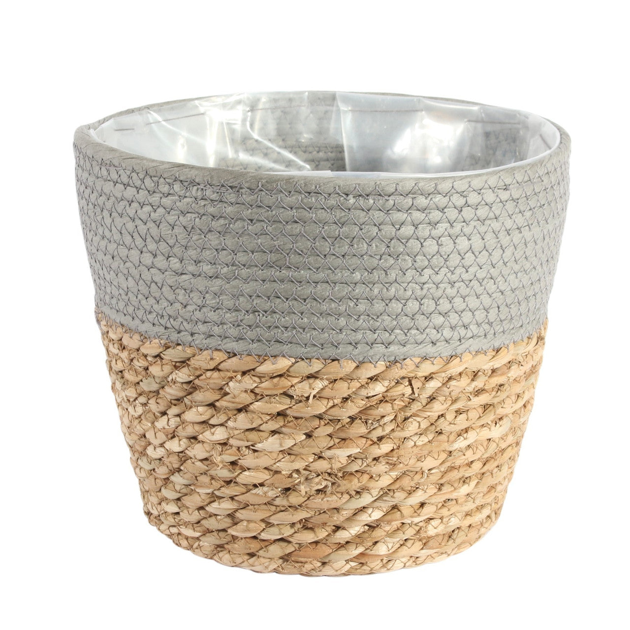 Two Tone Seagrass and Grey Paper Basket 23cm