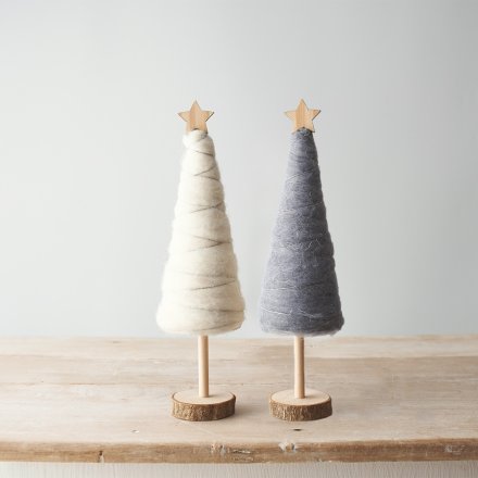Wooden and Woollen Tree Decoration, 30cm